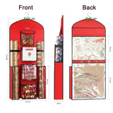 Hanging Gift Wrapping Paper Storage, 40"X17" Red Double-Sided Christmas Wrapper Bag Container, Oxford Craft Roll Organizer, Present Wrap Holder For Bedroom Closet, Door, Cabinet