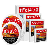 12 Pack Stretched Canvases For Painting, Multi Size Canvas 11X14, 8X10, 5X7, 4X4, Round Canvas With 8X8,10X10, Cotton Primed Paint Blank Canvas For Oil Paint, Acrylic Paint, For Beginners, Artists.