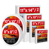 12 Pack Stretched Canvases For Painting, Multi Size Canvas 11X14, 8X10, 5X7, 4X4, Round Canvas With 8X8,10X10, Cotton Primed Paint Blank Canvas For Oil Paint, Acrylic Paint, For Beginners, Artists.