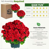 Artificial Topiary For Outdoors- 20” Potted Plant Fake Geraniums Bush-Uv Resistant Artificial Outdoor Plant For Front Porch, Garden, Yard, Patio Decor (Red)