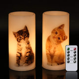 Flameless Flickering Candles With Remote And Timer, Battery Operated Real Wax Pillar Candles With Lovely Cat Decal For Christmas Home Decoration Gifts(3 X 3 X 6 Inch)