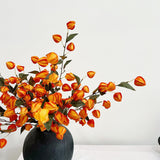 3Pcs 27.56" Artificial Chinese Lantern Flowers Stems Realistic Orange Red Silk Faux Winter Cherry Fake Fall Lanterns Flowers Plants For Vase Bouquets Wedding Home Office Halloween Festival Fall Decor