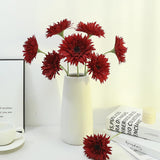 6Pcs Artificial Gerbera Daisy Flowers 17" Fake Daisies Faux Silk African Daisy For Vase Bouquets Home Office Wedding Decor.(Dark Red)