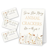 Wildflower Guess How Many Animal Crackers - Thanksgiving Baby Shower Card Set (1 Sign With 50 Guess Cards), Fall Floral Gender Reveal Party Favor Supplies -A17