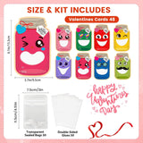 Valentines Day Cards For Kids School – 48 Pack Funny Face Mason Jar Valentine Gift Cards With Treat Bags, Classroom Exchange Cards For Boys Girls Toddlers & Friends (Candy Not Included)