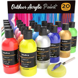 20 Colors Large Bulk Outdoor Acrylic Paint Set (8.45 Oz, 250 Ml) Rich Art Painting Supplies, Non Toxic For Multi Surface Canvas Rock Wood Leather Fabric Stone Metal Wall Craft With Color Wheel