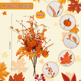 4Pcs Artificial Autumn Pumpkin Berry Flower Maple Plant Stems Picks Farmhouse Vase Decorations, For Home Harvest Holiday Indoor Thanksgiving