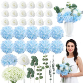 Valentine'S Day 310 Pcs Artificial Rose Bulk Diy Bouquet With Baby'S Breath Bulk Hydrangea Artificial Flowers Wedding Bouquets Floral Arrangement For Wedding Centerpieces Decor(Blue)