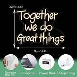 Together We Do Great Things Neon Sign USB Dimmable LED Inspirational Wall Light for Classroom Office Decor