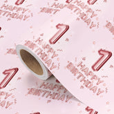 Girl 1St Birthday Wrapping Paper - Mini Roll - 17 Inch X 16.5 Feet - Happy Birthday Wrapping Paper Perfect For Kids Girls, Baby Shower