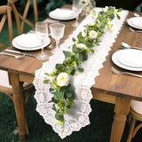 6Ft Artificial Eucalyptus Flower Garland,Flower Garlands With 6 White Roses,Eucalyptus Garland With Flowers Use For Wedding/Table/Backdrop/Arch Birthday Party Indoor Outdoor Decor