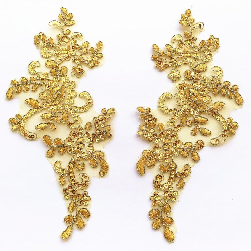 1 Pair Fine Lace Fabric Patches Embroidered Trim Applique Decor Dress Decorati