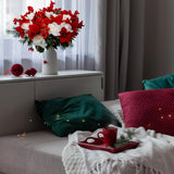 2 Pcs 20 Inch Artificial Red Poinsettia White Rose Bouquet With Berry Pine Branch 12 Stems Velvet Faux Poinsettia Floral For Vases Wreaths Garland Indoor Outdoor Christmas Tree Home Decorations
