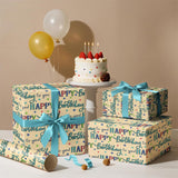 Birthday Wrapping Paper Roll, Mini Roll, Colorful Happy Birthday Lettering And Star Design, Blue Kraft Gift Wrap Paper For Boys, Girls, Men And Women, 17 Inches X 16.4 Feet