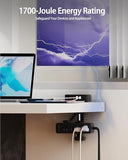 Desk Clamp Power Strip 13 Outlets 4 USB Ports 1700J 10FT Extension Cord Black