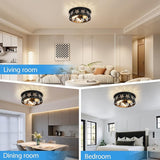 12.6 Inch Black Crystal Flush Mount Ceiling Light 3 Light Farmhouse Fixture