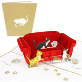 Cats Playing On Couch 3D Pop Up Card - Papercraft Greeting Card For Cat Lovers, Mother'S Day, Birthday, Anniversary, Thank You, Get Well - For Kitty Parents - Envelope Included