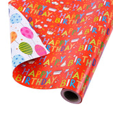 Reversible Birthday Wrapping Paper - Mini Roll - 17 Inches X 33 Feet - For Boys Girls Kids - Happy Birthday Lettering And Colorful Balloons Design For Women Men Baby Shower Holiday