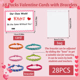 28Pcs Valentines Friendship Bracelets With Card And Bag, Valentines Knot Bracelets For Students From Teacher, Classroom Valentine Exchange Gifts For Kids Students School Party Favors