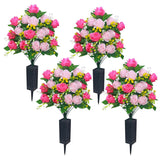 4 Sets Artificial Cemetery Flowers, Memorial Flowers Bouquet With Cemetery Vase,Artificial Rose Bouquet Graveyard Memorial Flowers For Graveyard Headstones Decoration (4, Powder Red)