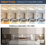 Modern Wood LED Ceiling Light with Remote 24W Dimmable Flush Mount Fixture