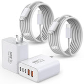 2 Pack 60W 5 Port USB Fast Charger Block with 6FT USB C Cable for iPhone 17 16 15 iPad Pro Air Mini
