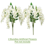 Fake Flowers Indoor Plants, 2Pcs Greenish White Hanging Wisteria Decoration, Light Cream White Uv & Fading Resistant, Room Decor For Kitchen Living Room Bathroom Centerpiece Table