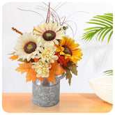Sunflowers Artificial Flowers With Pot,Fake Potted Flowers With Sunflower Maple Leaf Berry Fall Faux Silk Flowers Sunflower Centerpieces For Tables Decor
