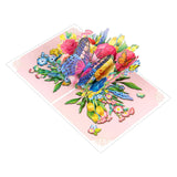 Butterfly And Pink Gold Roses Bush Pop Up Paper Flower Bouquet Greeting Card With Blank Note & Envelope, Ideal Gift For Celebrating Love, Birthday, Anniversary, Valentine'S Day