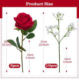 Fake Flowers Artificial Flowers Decorative Bouquet With Faux Baby'S Breath, Velvet Roses Small Floral Arrangements For Wedding Table Centerpieces Home Décor
