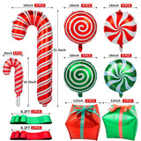 32Pcs Christmas Balloons Kit, Candy Cane Foil Balloons With Ribbons, Red Green Mylar Balloon For Party Decorations