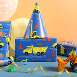 Construction Wrapping Paper Roll - Mini Roll - 17 Inch X 16.5 Feet - Silver Foil Digger Tractor Truck Design Perfect For Kids Boys Birthday, Baby Shower