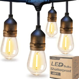 48FT LED Outdoor String Lights with Vintage Edison Shatterproof Bulbs Weatherproof Patio Lights