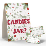 Christmas Party Games - How Many Candies Are In The Jar, 1 Standing Sign + 50 Cards, Christmas Party Ideas, How Many Kisses Game, Christmas Party Games For Kids / Cm009