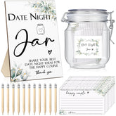 114 Pcs Bridal Shower Games Include Date Night Jar Wooden Sign 100 Cards 10 Hb Pencils 2 Stickers For Fresh Off The Market Wedding Reception Games Date Idea Party Favors Decoration(Greenery)