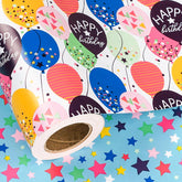 Reversible Birthday Wrapping Paper Jumbo Roll - Colorful Balloon & Stars - 24 Inches X 100 Feet (200 Sq.Ft.)