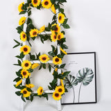 3 Pack Artificial Sunflower Garland Silk Sunflower Vine Artificial Flowers With Green Leaves For Wedding Table Home Decor
