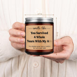 Fourth Anniv. Candle - 4 Year Anniversary Candle Gifts For Her Him Boyfriend Girlfriend, Happy 4Th Anniversary Wedding Gifts For Husband Wife Couple - Funny 4Th Anniv. Presents For Women Men