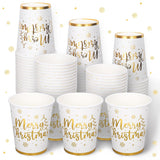 50Pcs Gold Foil Christmas Paper Cups 9 Oz Disposable Coffee Cups Xmas Holiday Party Cups For Hot Cold Beverage Party Supplies
