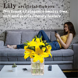 6Pcs Tiger Lily Artificial Flowers, Real Touch Lilies Latex, Bulk Artificial Lily Flower Wedding Bouquet, Yellow Lily Flower,Table Centerpiece Home Decor, Pack Of 6Pcs+Spiral Ikebana Stem Holder