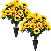 16 Bundles Sunflower Artificial Flowers For Outdoors, Indoor Yellow Fake Floral With Ground Spike For Door Yard Porch Patio Garden Window Box Office Table Kitchen Planter Pot Vase Flowerpot (A)