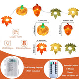 Thanksgiving Decor Lights 16.7Ft 50 Led 3D Pumpkin Acorn Maple Leaf Fairy String Light Fall Lights Battery Powered For H