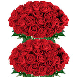 Red Roses Artificial Flowers 50 Pack In Bulk, Fake Roses Flowers Realistic Roses For Wedding Home Party Decoration Event Gift (Red)