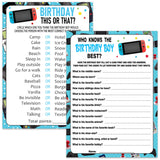 20 Birthday Game Cards - 2 Games, This Or That And Who Knows The Birthday Boy Best Party Activity
