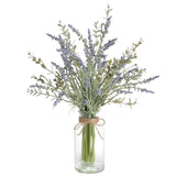 Artificial Lavender Stems In Glass Vase With Faux Water,15" Artificial Plants Eucalyptus Leaves For Shelf Desk Bathroom Farmhouse Room Coffee Table Home Decor