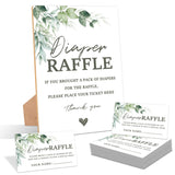 Greenery Baby Shower Diaper Raffle, Pack Of 1 Wooden Tabletop Sign With Stand And 50 Diaper Raffle Tickets, Green Baby Shower Game, Gender Reveal Party Decorations - Eh10