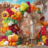 156Pcs Fall Balloon Garland Arch Kit Orange Burgundy Green Yellow with Maple Pumpkin
