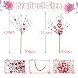 6 Pcs Valentines Day Decorations, 23 Inch Valentines Day Fowers Picks Artificial Heart Berry Stems Branches For Table Centerpiece Floral Arrangements Party Wedding Vase Decor