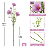 5Pcs Fake Flowers Sprays Purple Hibiscus Artificial Flowers 27 ½’’ Long Stems Realistic Silk Flowers Faux Bridal Bouquet For Home Décor Indoor Farmhouse Wedding Centerpieces Vase