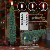 Christmas Tree Candles With Remote Timer, 4 Pcs Waxy Flameless Taper Candles Flickering, Battery Operated Led Candlesticks With 3D Flame Wick, Green Window Candle For Christmas Decorations